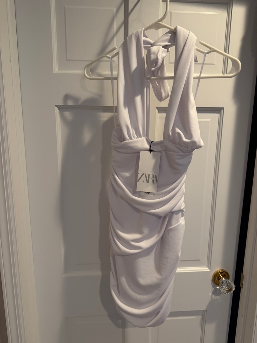 Zara White Halter Draped Mini Dress